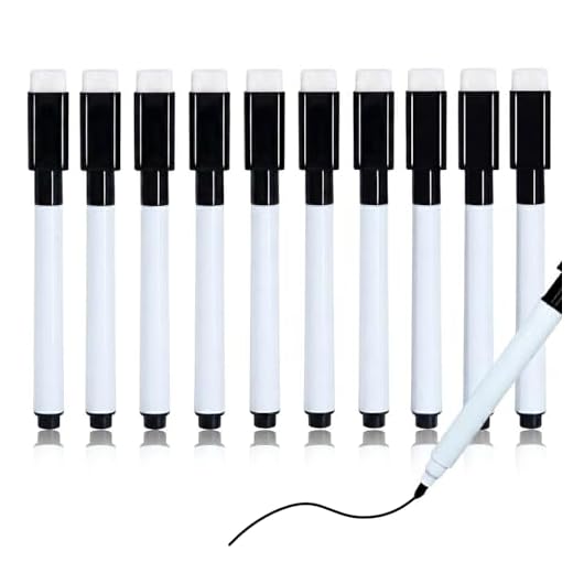 Autoau Whiteboard Marker 10 Stück, Folienstift Abwischbar Magnetisch Whiteboard Stifte Schwarz Dry Erase Marker für Whiteboards Memoboard Flipchart(11.3 * 1cm)