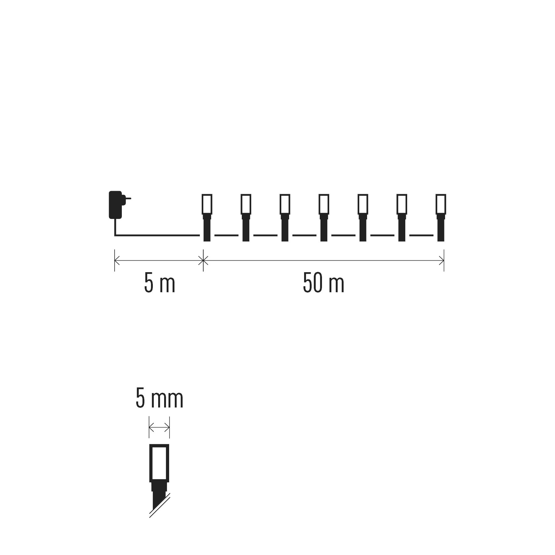 EMOS LED-Lichterkette warmweiß für Innen und Außen, 50m lange IP44 Weihnachtslichterkette mit 500 LEDs + 5m Zuleitung und Netzteil, 8 Modi und 6h Timer Funktion, für Party, Weihnachten, Deko