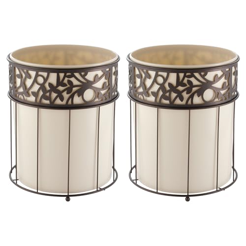 iDesign Metal Vine Bathroom Trash Can with Plastic Insert - Set of 2 - Vanilla/Bronze