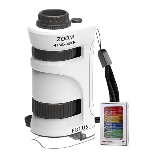 Zestivra Barnmikroskop | 60-80X zoom barnmikroskop och 12 objekthållare, pedagogisk experimentleksak | för klassrum vandring förskola utomhus camping och skola