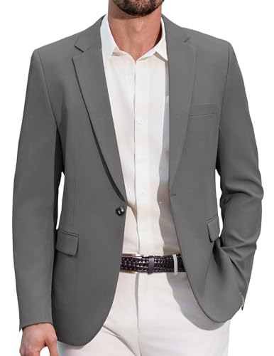 COOFANDY Hombres Blazer Sporty Casual Chaqueta 1 Botón Traje Blazer para Hombres Negocios Casual Gris XL