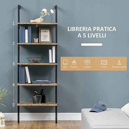 HOMCOM Industrial Style 5-Shelf Wooden and Metal Bookcase #TOP23