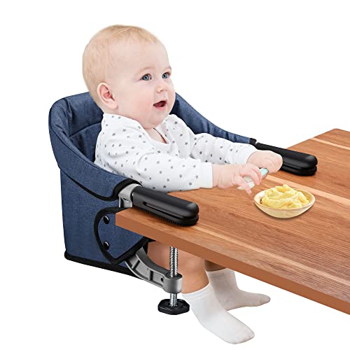 sahnah Hook On Chair, Clip on High Chair, Fold-Flat Storage Portable Feeding Seat, High Load Design, Attach to Fast Table Chair(Navy Blue) Cover