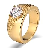 Anillo de boda de acero inoxidable con circonita cúbica para hombre.
