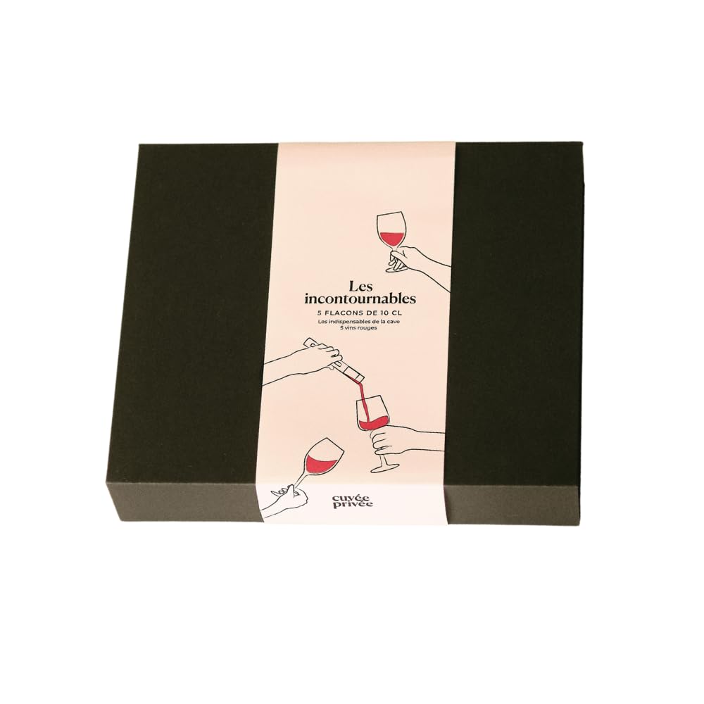 Caja de cata de vinos imprescindibles – 5 frascos de 10 cl (3 tintos, 2 blancos) | selección Francia (Burdeos, Borgoña, Alsacia, Languedoc, Côtes-du-Rhône)