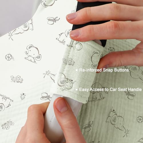 Image of 100% Muslin Cotton Car Seat Cover Baby, Carseat Canopy Cover, Universal Fit Stroller Covers for Boys and Girls (Cute Elephant)