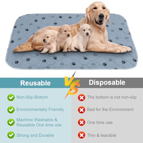 Aomig Waschbare Welpen-Trainingspads 2Pcs Haustier-Urinunterlage Welpenunterlagen Wiederverwendbare Hundetrainingspads Puppy Pads Hunde Katzen Welpen Altere Inkontinente Hunde(Grau Footprints,40*60cm)