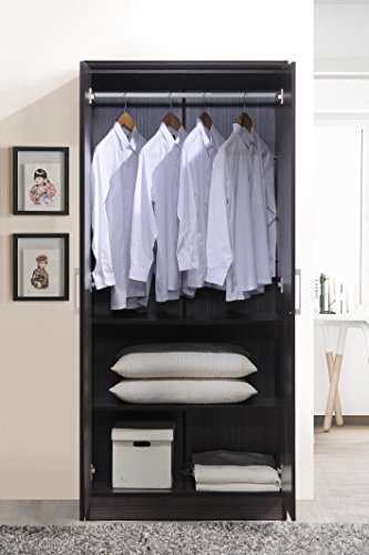 Hodedah 2 Door Wardrobe with Adjustable/Removable Shelves & Hanging Rod, Chocolate