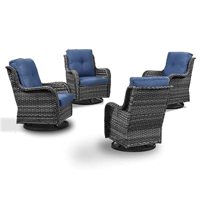 Wicker Patio Furniture Set- 4 Pieces Swivel Patio Chairs,PE Rattan Outdoor Rocking Chairs Porch Furniture for Garden Deck