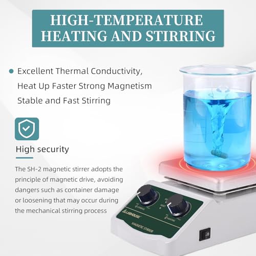 Image of LHS-2 Magnetic Stirrer Hot Plate, 300C /572F, 2000RPM, 2L | Plate surface temp max 300C, 1 stir bar included, support stand, non-digital mixer, for lab heating & mixing