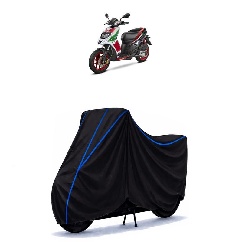 Image of Scooty Cover Water Resistant for SR 150 Race BS6 | Universal Scooter & Bike Cover | Heavy Duty UV Dust, Rain & Scratch Protection | Elastic Fit All Weather Indoor Outdoor | Black with Blue Piping
