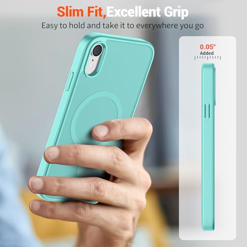 Image of SUPFINE Magnetic for iPhone XR Phone Case Blue Green | With Screen Protector, Translucent Matte, Compatible with MagSafe, Military Grade Drop Proof, Rugged Shockproof Protective