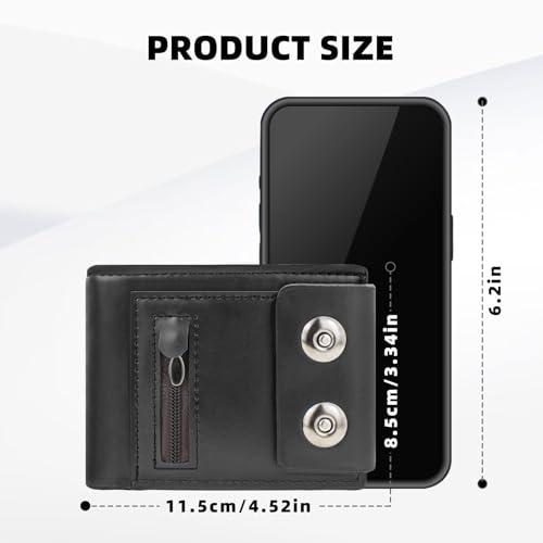 Men's Wallet, PU Leather Wallets with 4 Card Slots, Zippered Coin Pocket, and 1 ID Card Window, Bifold Wallets for Men with Zippered Cash Slot (Black)2