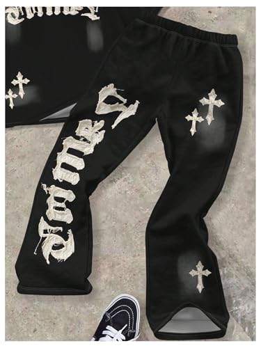 Boy's 2 Piece Tracksuit Letter Cross Graphic Short Sleeve T Shirt Flare Leg Sweatpants Sets Streetwear4