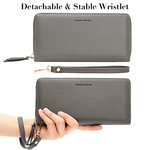 Image of VOCUS Womens Wallet RFID Blocking Zip Around Wallet PU Leather Large Travel Long Purse Credit Card Holder with Wristlet