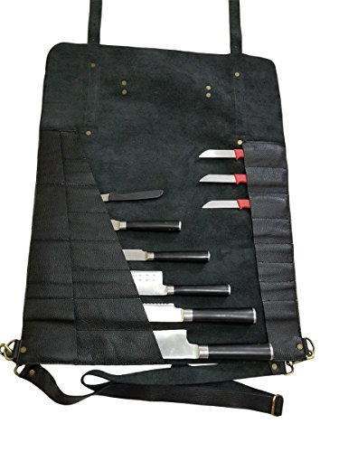 Lightweight Genuine Premium Black Leather Professional Chef Knife Bag/Chef Knife Roll 8 Slots Space #K04