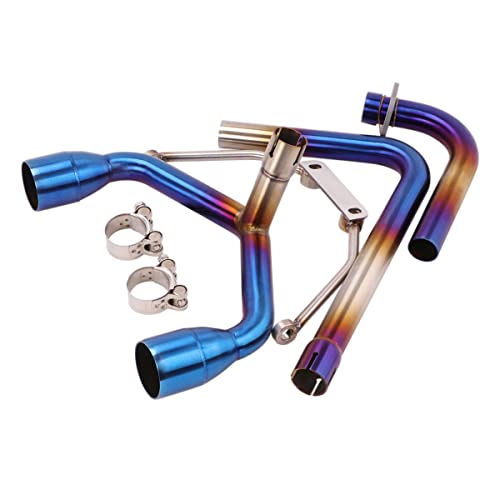 Yosayusa Full Motorcycle Exhaust Dual Pipe Muffler Front Midpipe Tailpipe System For Hond Grom Msx125 2013 2014 2015 2016 2017 2018 2019 2020 2021 2022 Double Tube Round Exhaust Half Blue #TOP2