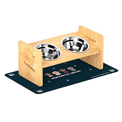 Upgraded Elevated Dog Bowls for Small Size Dogs and Cats - Adjustable Bamboo Raised Dog Bowl Stand with Highly Absorbent Spill Proof Mat and 2 Stainless Steel Pet Dog Puppy Food Water Bowls