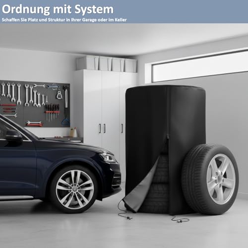 KOETBURG Reifentasche für 4 Reifen (18-22 Zoll) – Robuste 570g 420D Universal Reifenschutz– Wasserdichte Autoreifen Aufbewahrung mit Reißverschluss & Tunnelzug – Stapelschutzhülle für Garage & Outdoor