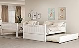 SOFTSEA Full Over Full Bunk Beds with Trundle, Convertible to 2 Platform Bed Frame, Wood Bed Frame for Adults (White Full Over Full)