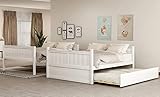 SOFTSEA Full Over Full Bunk Beds with Trundle, Convertible to 2 Platform Bed Frame, Wood Bed Frame for Adults (White Full Over Full)