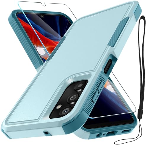 RMOCR Case for Samsung Galaxy A25, Full Body Heavy Duty Rugged Shockproof Protective Phone Cover with Lanyard Strap, Tempered Glass Screen Protector, Mint Green