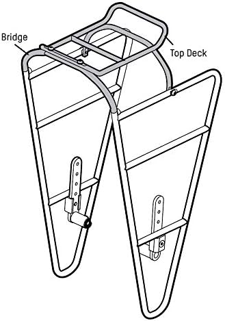 Front view of a bicycle with a Blackburn Outpost front rack and two panniers attached, positioned on a rocky path.
