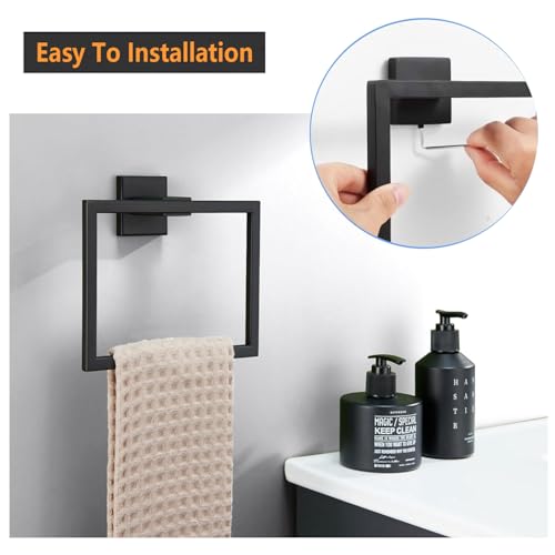 JOPOFI 2-Piece Towel Ring - Thicken Stainless Steel Towel Holder, Towel Racks for Bathroom, Square Modern Design Hand Towel Holder, Contemporary Hand Towel Bar - Matte Black by JOPOFI - Image 5