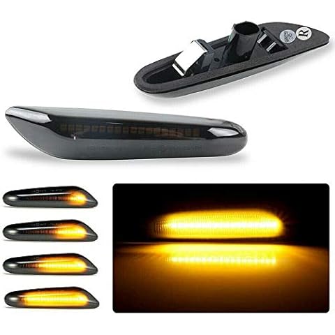 GSRECY Dynamic Amber LED Front Fender Side Marker Light Sequential Blinker Turn Signal Lamp For E90 E91 E92 E93 E46 E60 E53 X3 E83 X 1 E84 E81 E82 E87 E88,Smoke Lens Cover