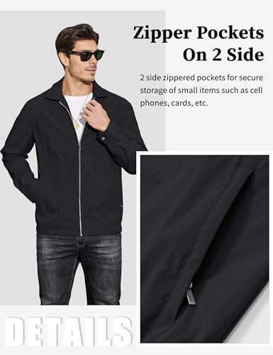 Magcomsen MCS-L22M709-471-BLACK-XL Black Jacket Lightweight Windbreaker Spring Fall Jackets Zip Up Light Coat Business Casual Jacket thumb #4