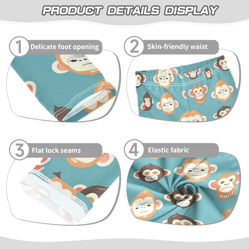 Cute Monkey Head Girls' Leggings Toddler Doodles Blue Kids Yoga Pants Dance Active Tights 4T3