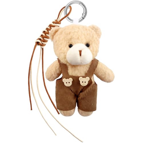 TUCEWP Chaveiro de urso fofo para mulheres, calça marrom, bolsa de ursinho de pelúcia, charme, bolsa adorável para bolsas, mochilas, decoração, adorável porta-chaves, porta-chaves, pingente kawaii