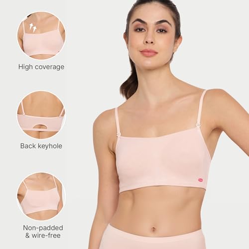 Image of Enamor Moulded Double Layer Front Women's Cotton Cami Bra - Detachable Slim Straps with Back Keyhole, Non Padded, Wirefree, High Coverage - A022