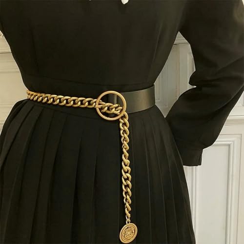 Women'S Wide Belt Chain Decoration Suit Coat Sweater Skirt Retro Fashion All-Match Metal Belt-Black2