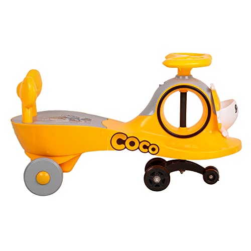 Image of KURB Ride On Swing Car for Kids 1-5 Years| Magic Car with Light & Music | Twister Car with Back Support | with Storage Basket| Comfortable & Durable Seat (Yellow)