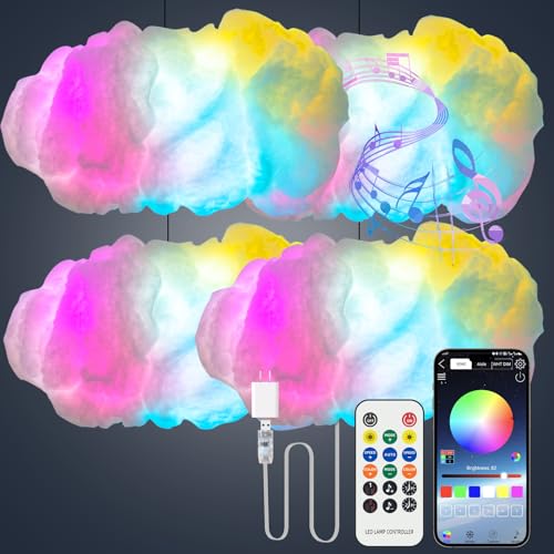Image of Smart RGB Cloud Ceiling Light with Music Sync - 16 Million Colors, Remote & App Control, Voice Compatible, Mood Lighting for Bedroom, Party, Gaming Room