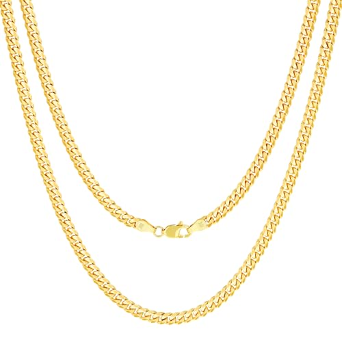 Nuragold 18k Real Yellow Gold Solid Miami Cuban Link 3.5mm Chain Necklace (16