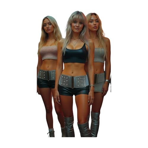 TrendyFashionJewelry Women Fashion Elastic Wide Waistband Corset Belt Hip High Waist Silver Flower Lace Sequins S M Brown One size Small Medium2