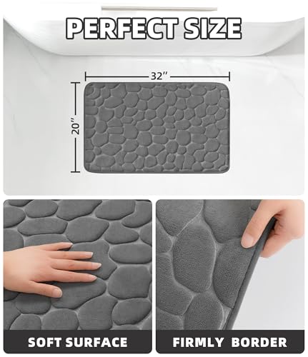 YIHOUSE Memory Foam Cobblestone Rugs Super Water Absorbent Bath Mats for Bathroom Machine Washable Bath Rugs(20x32,Dark Gray)