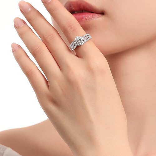 Image of Moissanite Engagement Rings Wedding Ring D Color VVS1 Round Cut S925 Sterling Silver Plated 18K White Gold Promise Rings for Women