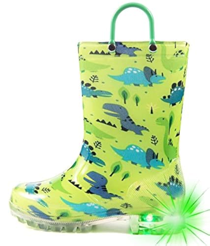 Hugrain Botas de lluvia para niños pequeños, verde (Dinosaurio Verde Claro), 27.5 EU