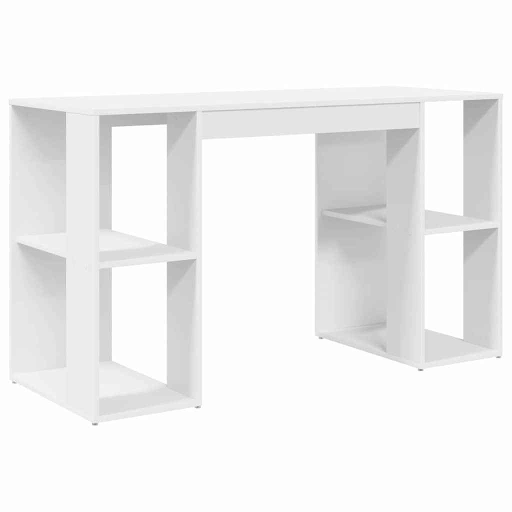 Bureau informatique blanc 130x50 cm avec étagères de rangement intégrées