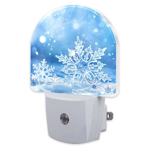 Image of Snowflakes On Snow Night Light for Kids,Christmas Winter Snowflakes Night Light Plug in with Dusk to Dawn Sensor,0.5w Energy Saving Nightlight for Hallway Stairway Kitchen Bedroom