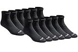 Dickies Men's Dri-Tech Moisture Control Quarter Socks (6, 12, 18 Pairs), Solid Black (12 Pairs), X-Large