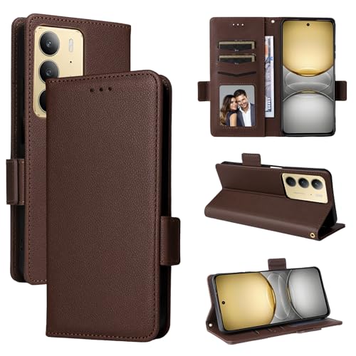 X}zP[X Ή@ for Realme C75 4G,Ή@ for Realme 14x (India) 5G / V60 Pro 5G tbvLbNX^hCJ[hXbgEHbgJo[ Brown