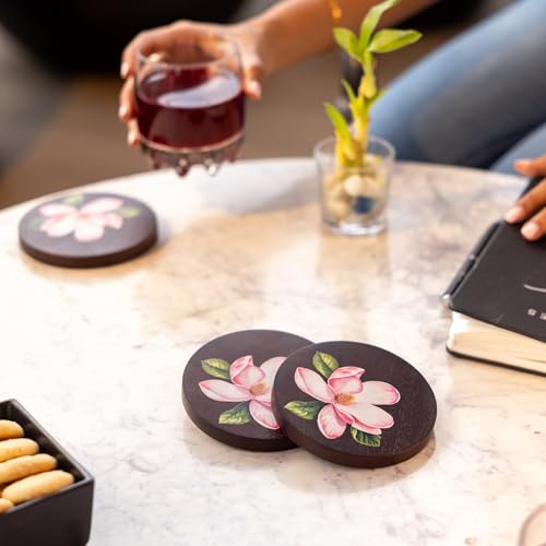 Image of Ireka Home Sakura Coaster Set of 4 | Tea Cup, Coffee Mug & Glass Coasters, Dining Table, Office & Home Decor