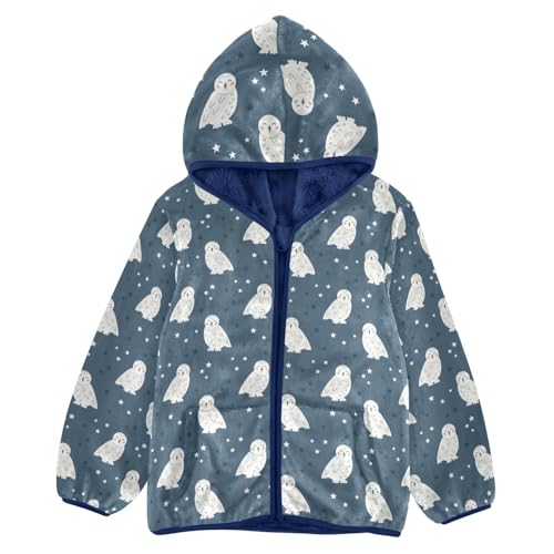 White Polar Owl Girls Fleece Jacket Girls Fall Jacket Girls Zip Up Hoodie Girls Sherpa Jacket 2-10T