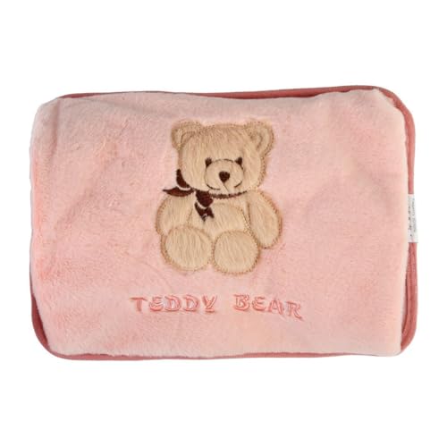 MOMENT Electric Hot Water Bag Rechargeable Heating Bags with Bear Pattern Soft Plush Cover Hot Water Bottle Heat Pouch for Pain Relief and and Hand & Feet Warmth (Assorted Color)