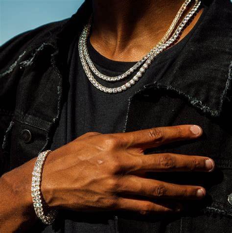 putouzip Tennis Chain Necklace Bracelet For Men 18K Gold Plated 3/4/5MM Round Cut Faux Diamond Link Chains Jewelry Set4