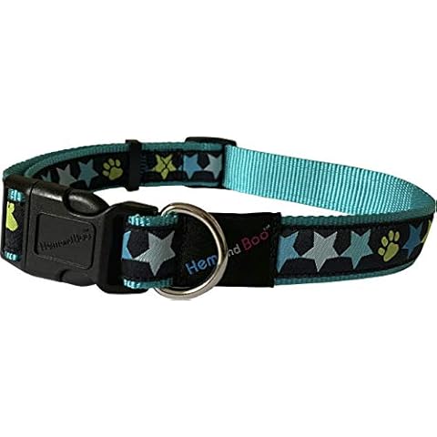 Hem and Boo Stars Blue Dog Collar, Blue, Medium Cover